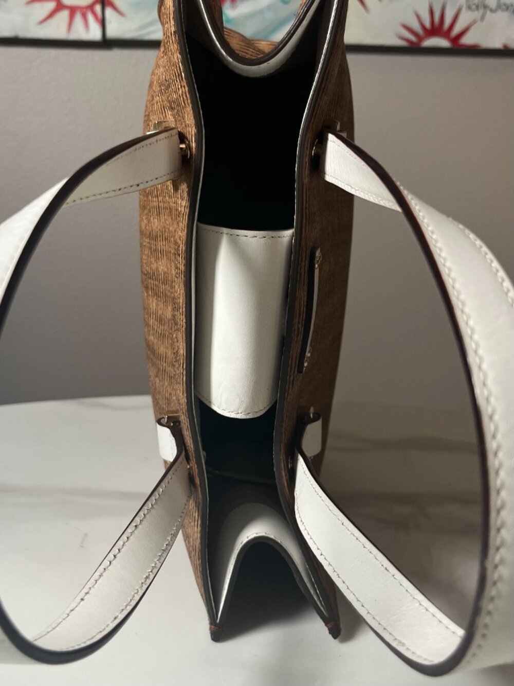Kate Spade Pack a Picnic RARE Woodgrain Leather Structured Tote Storybook Lining - Picture 11 of 13